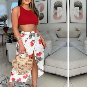 COPY - 2 piece set Red top with white floral skirt NEW !